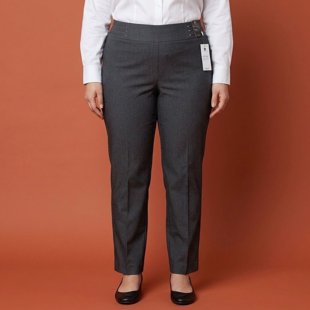 JM Collection Slim Leg Pants Tummy Control Comfort Womens Large Grey NWT